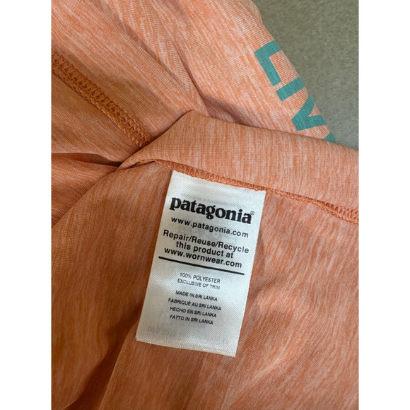 Patagonia Kids Long Sleeve “Live Simply” Graphic Tee – Peach/Coral size 10 - Picture 4 of 5